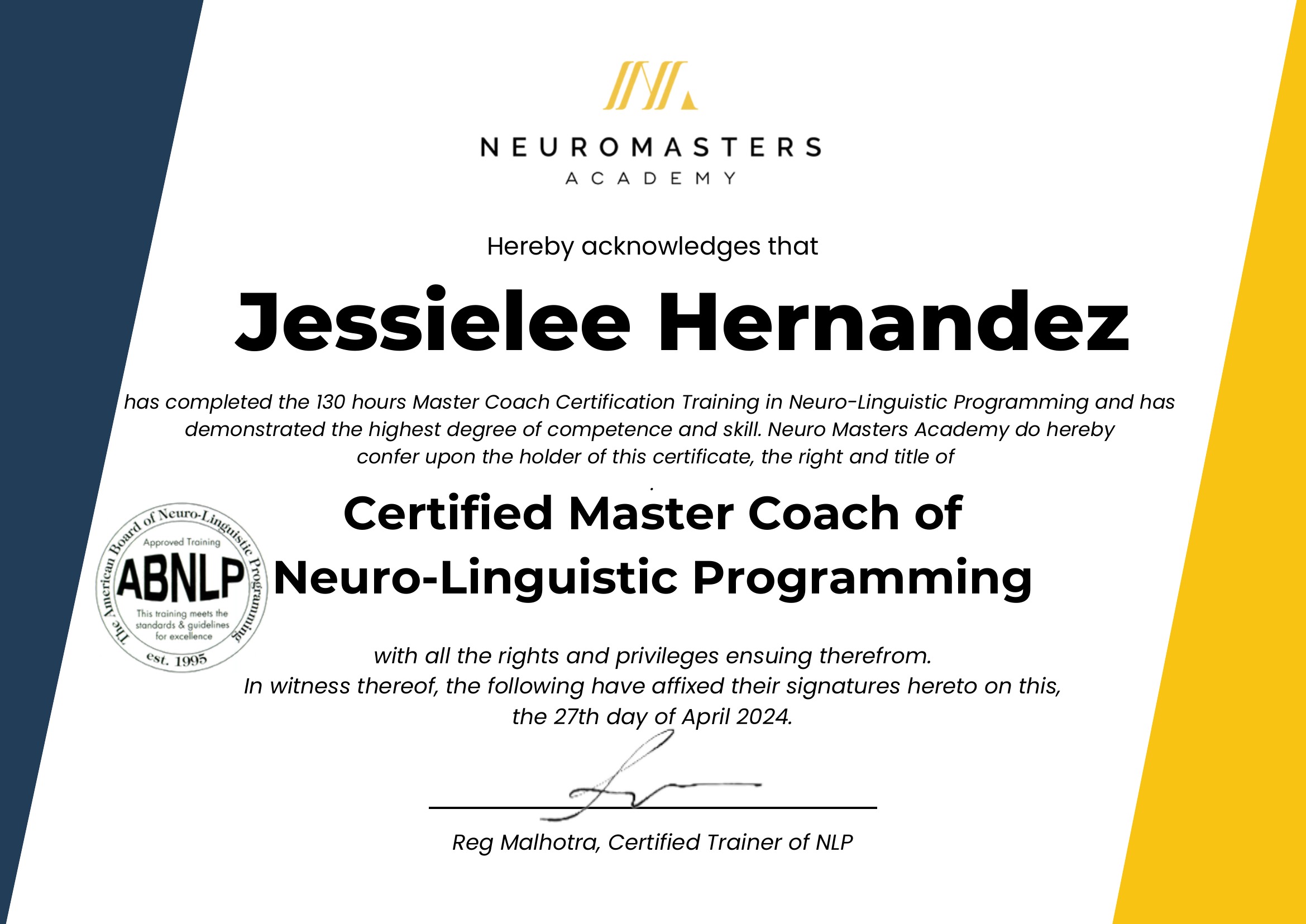 Certified Master NLP Coach